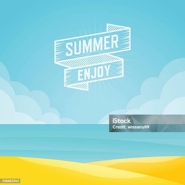 Summer Landscape Seascape Background Vector Illustration向量圖形及更多夏天圖片