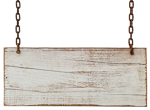 istock Old weathered white wood signboard. 516683724