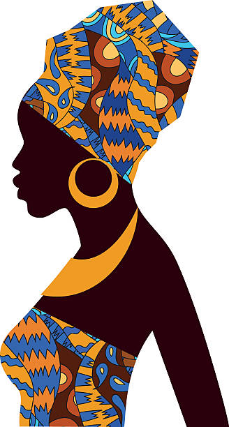 ilustraciones, imágenes clip art, dibujos animados e iconos de stock de silueta de africano niñas en color brillante turbante - computer graphic image women national landmark