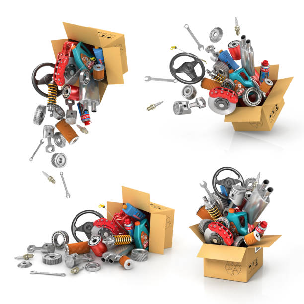 istock Set it auto parts in the cardboard boxes. 516686418