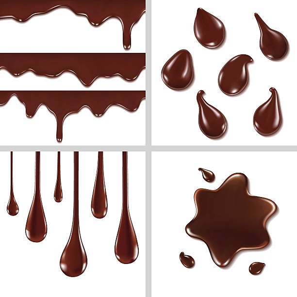 ilustraciones, imágenes clip art, dibujos animados e iconos de stock de conjunto de gotas de chocolate - chocolate topping