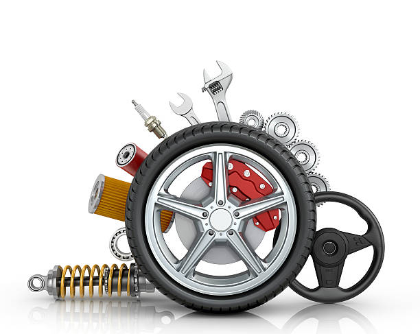 Car parts around the wheel Car parts around the wheel isolated on white background. tire vehicle part stock pictures, royalty-free photos & images
