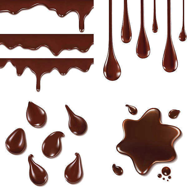 satz von schokolade tropfen - schokolade stock-grafiken, -clipart, -cartoons und -symbole