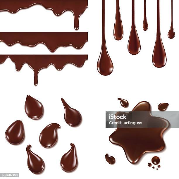 Set Of Chocolate Drops Stock Illustration - Download Image Now - Chocolate, Drop, Melting