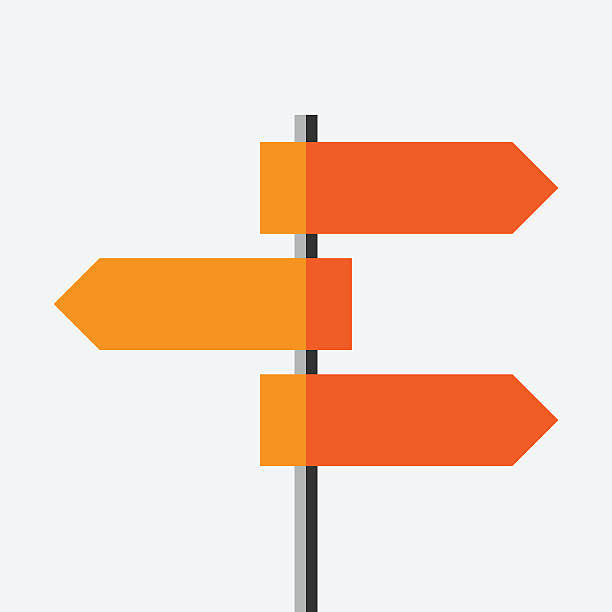 Direction route sign Abstract bright orange directon route sign isolated. Empty blank road signboard. Choice, travel, way concept. Flat style. EPS 8 vector illustration, no transparency crossroads sign illustrations stock illustrations