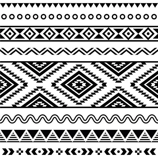 Vector illustration of Tribal seamless Aztec white pattern on black background
