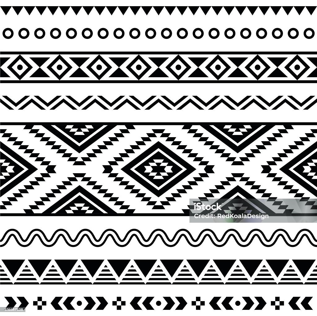 Tribal seamless Aztec white pattern on black background - 免版稅式樣圖庫向量圖形