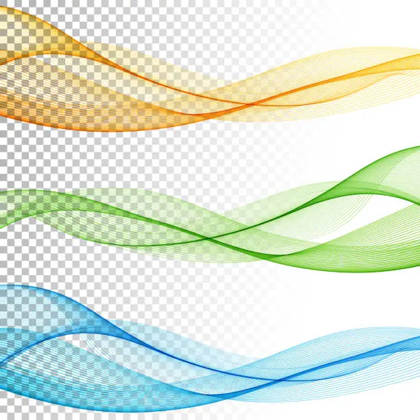 Vector illustration of Abstract smooth color wave vector set on transparent background