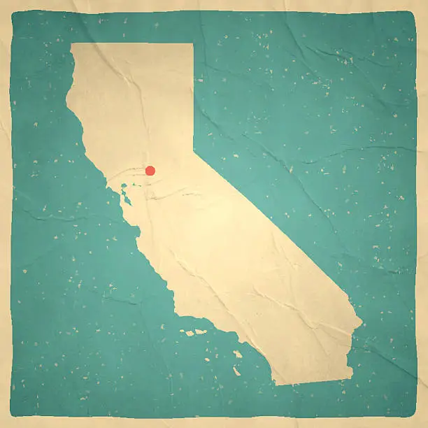 Vector illustration of California Map on old paper - vintage texture