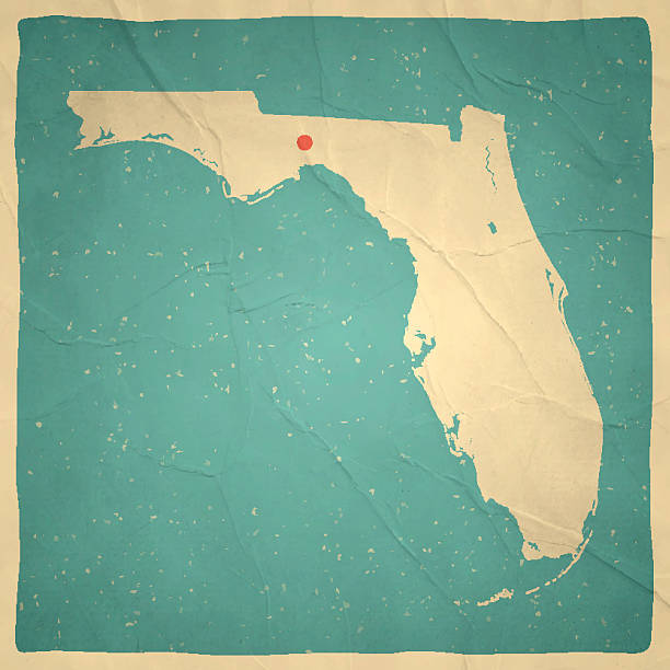 ilustrações, clipart, desenhos animados e ícones de mapa da flórida no velho textura de papel vintage - estados da costa do golfo