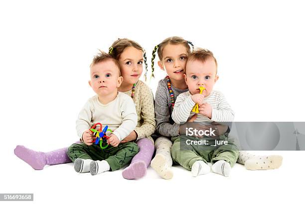 Two Pairs Sets Of Twins Boys And Girls Stock Photo - Download Image Now - Twin, Baby - Human Age, Conformity