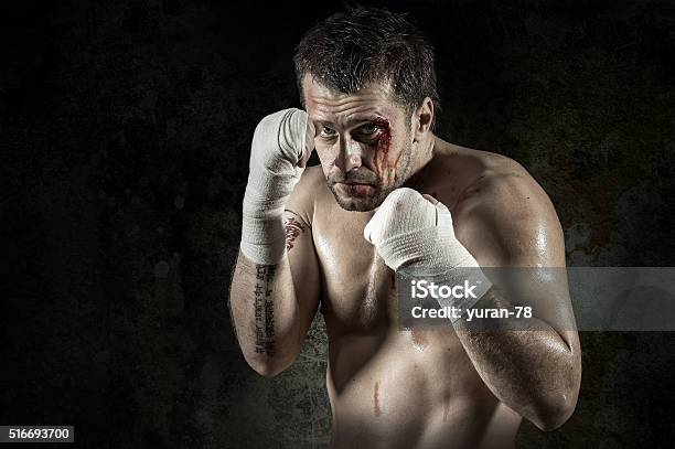 Portrait Of Aggressiv Boxer In Blood Stock Photo - Download Image Now - Activity, Adult, Aggression