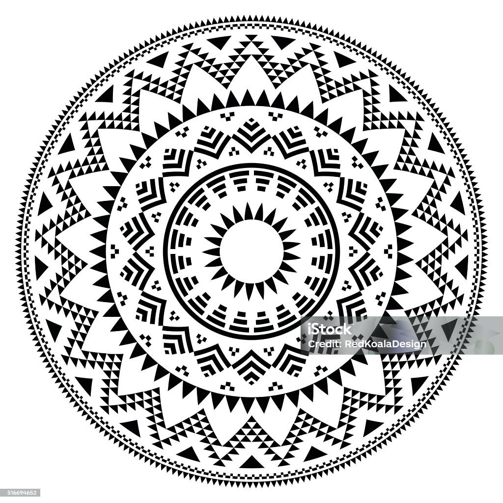 Tribal folk Aztec geometric pattern in circle Vector round pattern in black and white isolated on white  Pattern stock vector