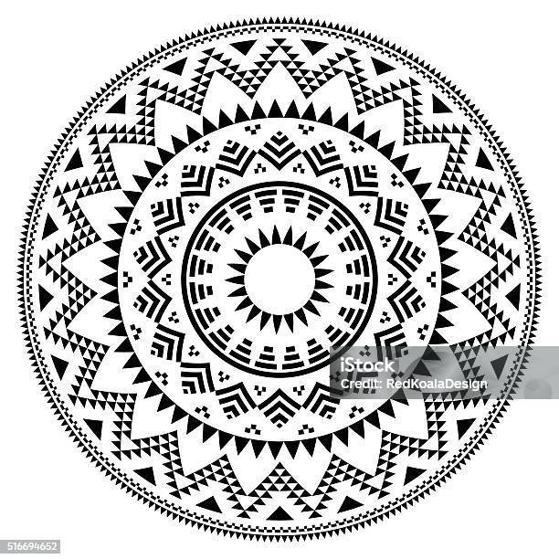 Tribal Folk Aztec Geometric Pattern In Circle Stock Illustration - Download Image Now - Pattern, Mexico, Mexican Culture