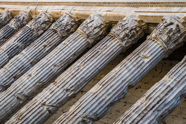 Detailed view of  ancient Roman columns.  Scenes from Rome, Italy, at Easter time.