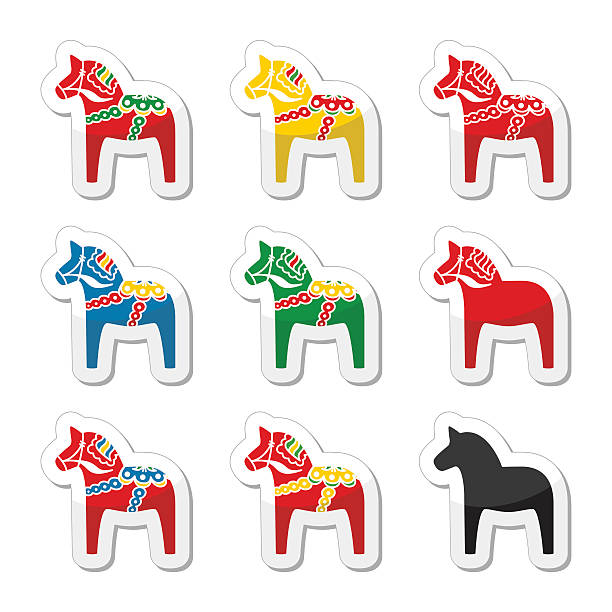 шведская dala лошадь векторные иконки набор - dala horse stock illustrations