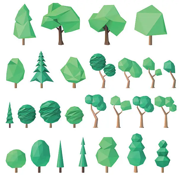 Vector illustration of Big set of polygonal trees