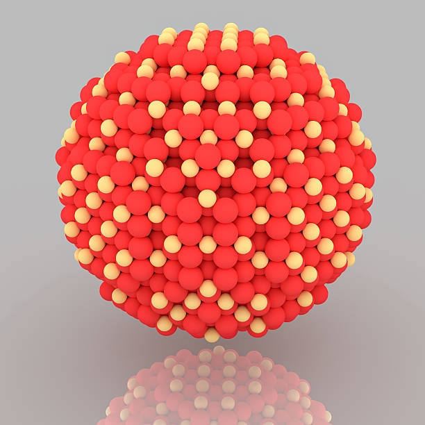 istock Small red and yellow nanoparticle with crystal atoms 516719670