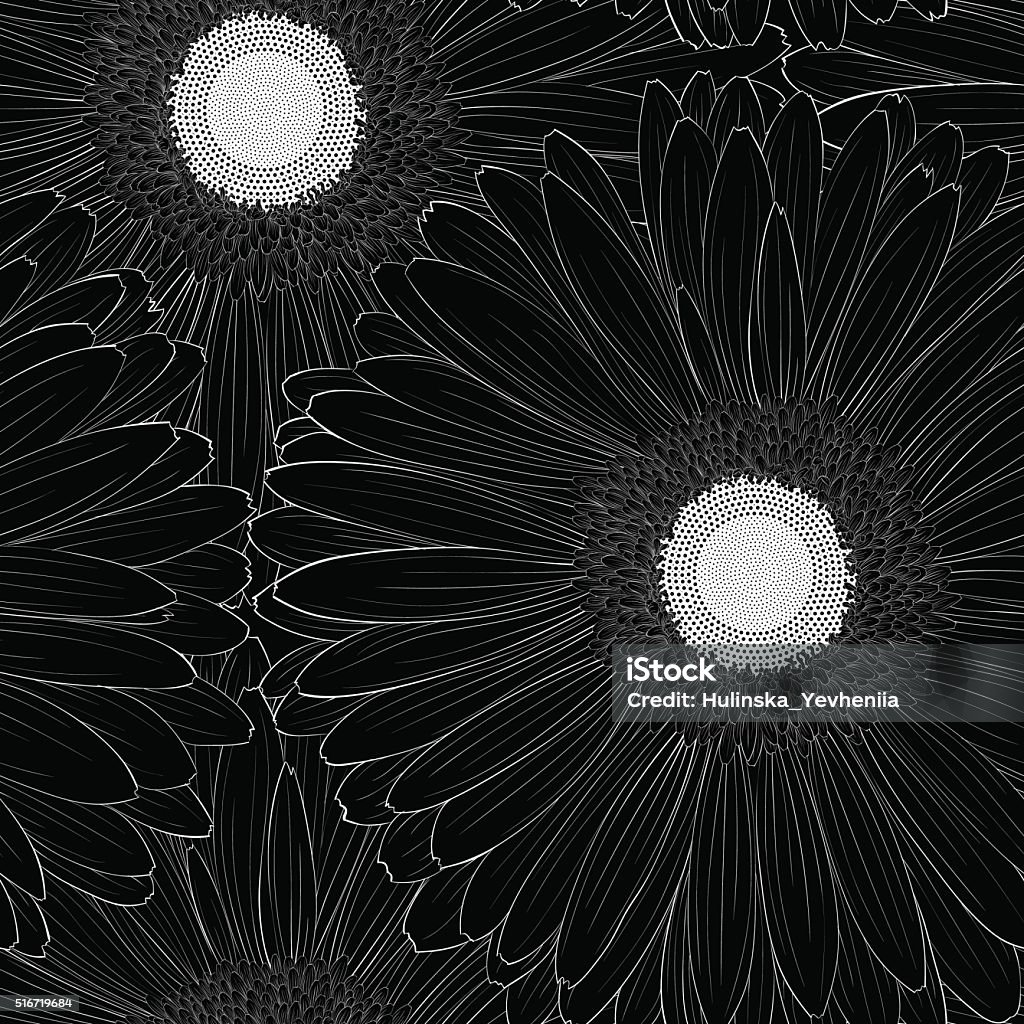 Beautiful monochrome, black and white seamless background with gerbera flower . Beautiful black and white seamless background with gerbera flower. design background for greeting card and invitation of the wedding, birthday, Valentine Day, mother day and other seasonal holiday Abstract stock vector