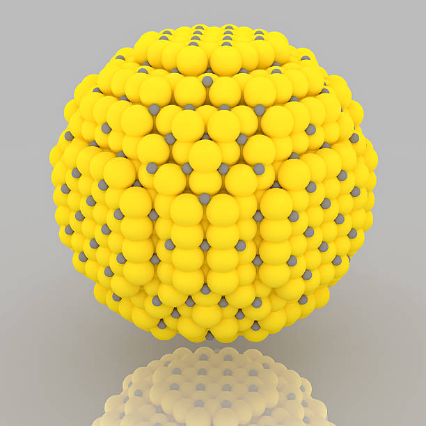 istock Small yellow and grey nanoparticle with crystal atoms 516719702