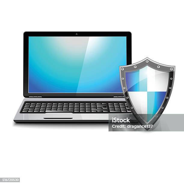 Laptop Computer Protected By Shield Stock Illustration - Download Image ...