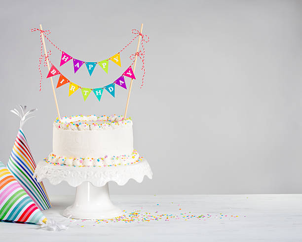 istock White Birthday Cake colorful bunting 516721608