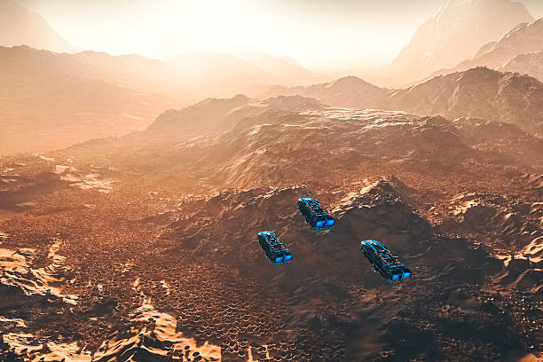 istock Flying UFOs over strange alien landscape 516724636
