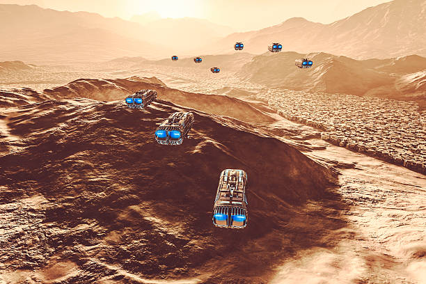 istock Flying UFOs over strange alien landscape 516724660
