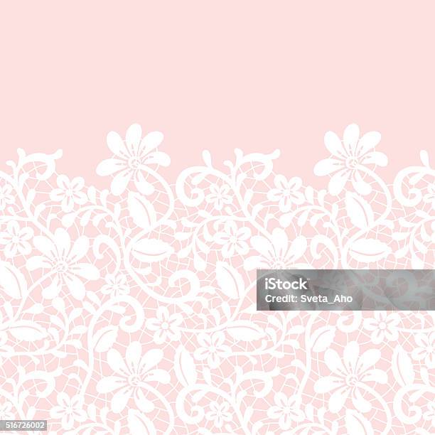 Lace Border Isolated On Pink Background Stock Illustration - Download Image Now - Lace - Textile, Pink Color, Vector