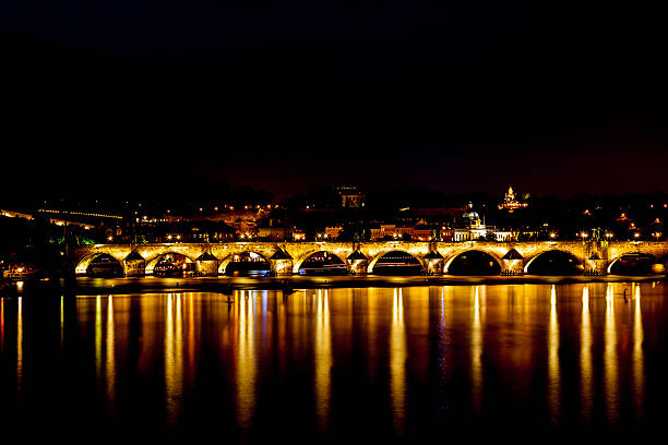 Charles bridge in Prague Czech Republic at night in beautiful light