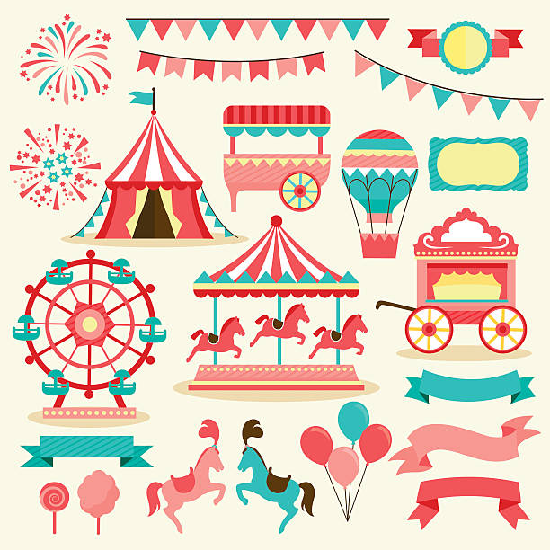 ilustraciones, imágenes clip art, dibujos animados e iconos de stock de carnaval elementos - circo ilustraciones