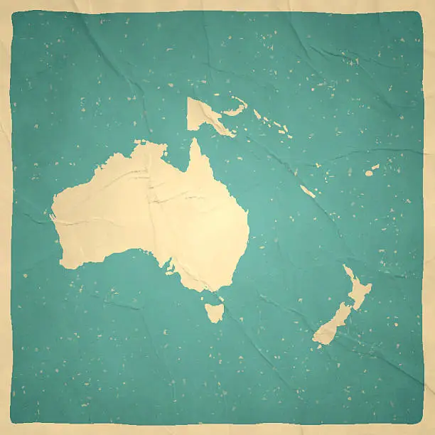 Vector illustration of Oceania Map on old paper - vintage texture