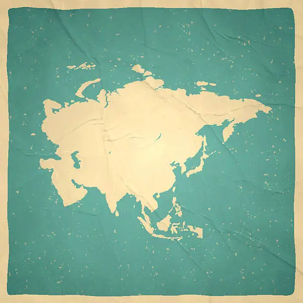 Vector illustration of Asia Map on old paper - vintage texture