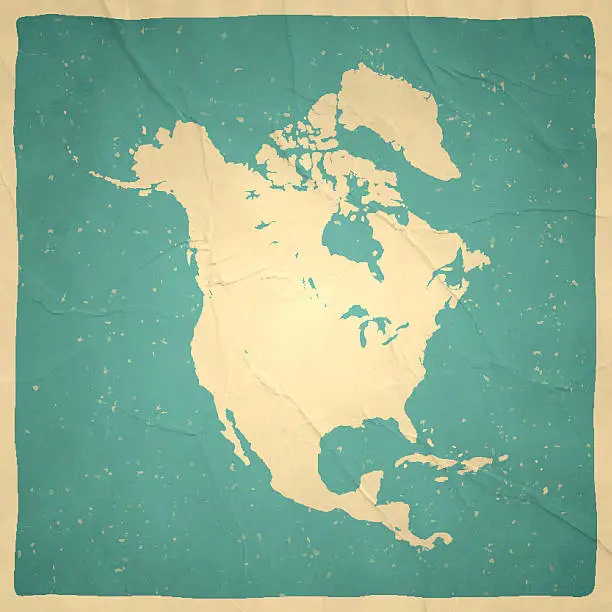 Vector illustration of North America Map on old paper - vintage texture