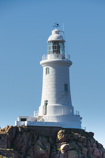 A photograph of Corbiere Lighthouse in Jersey, Channel Islands, UK