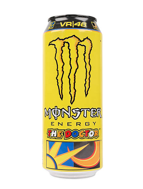 Monster energy drink Pula, Croatia - March 19, 2016: Monster Energy 'The Doctor' is a limited edition MotoGP themed can made in honour of the legendary Valentino Rossi. monster energy stock pictures, royalty-free photos & images