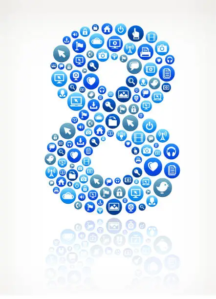 Vector illustration of Eight Technology Internet and Media Blue Button Pattern