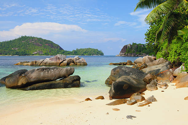 istock Beach in gulf Anse Islette. Port Glaud, Mahe, Seychelles 516769488