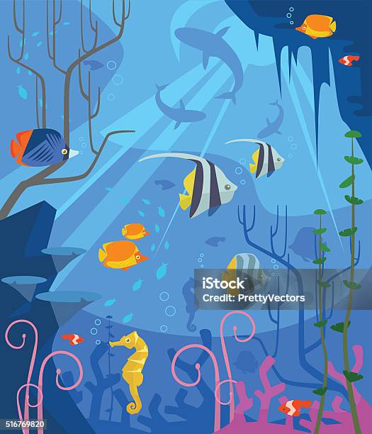 Underwater Vector Flat Cartoon Illustration Stock Illustration - Download Image Now - Algae, Animal, Animal Wildlife