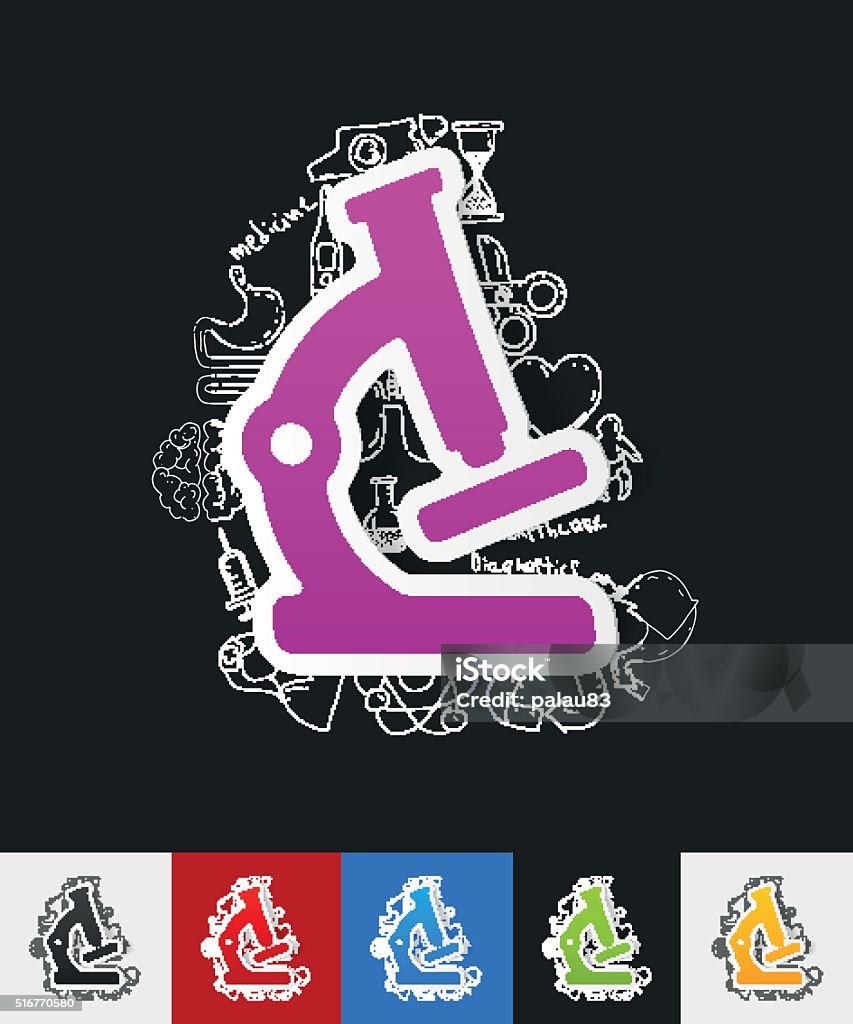 Microscope Sticker Drawing Microscope Paper Sticker With Hand Drawn Elements Stock Illustration ...