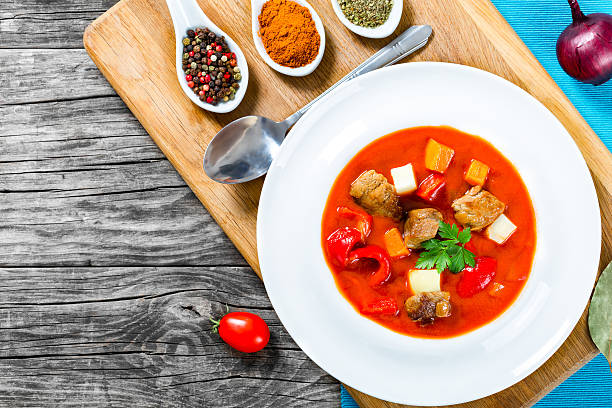 istock Beef stew with vegetables or goulash, traditional hungarian meal 516770840