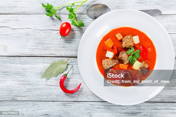 Beef Stew With Vegetables Or Goulash Traditional Hungarian Meal Stock Photo - Download Image Now