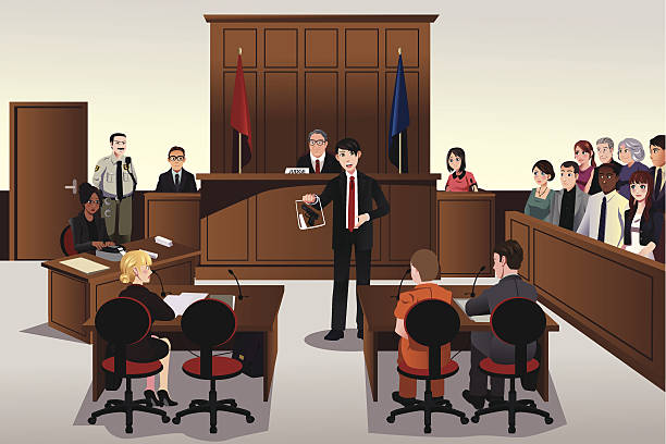 Court scene A vector illustration of court scene lawyer drawings stock illustrations