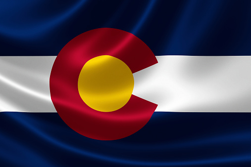 3D rendering of the flag of Colorado on satin texture.