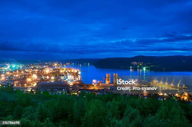 The Port City Of Murmansk In The Evening Stock Photo - Download Image Now - Murmansk, Arctic, Barents Sea