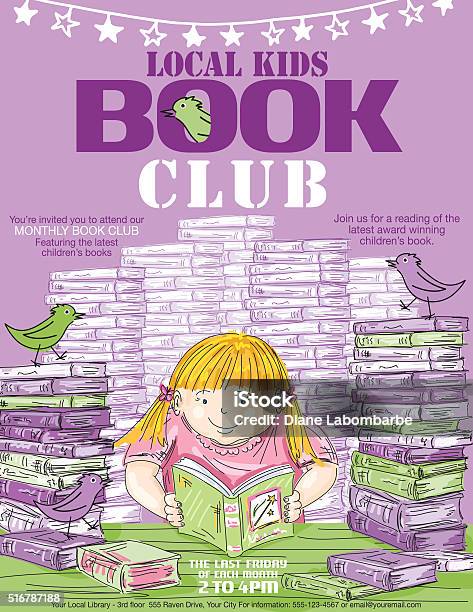 Library Kids Book Club Poster Template Stock Illustration - Download Image Now - Book Fair, Library, Cartoon