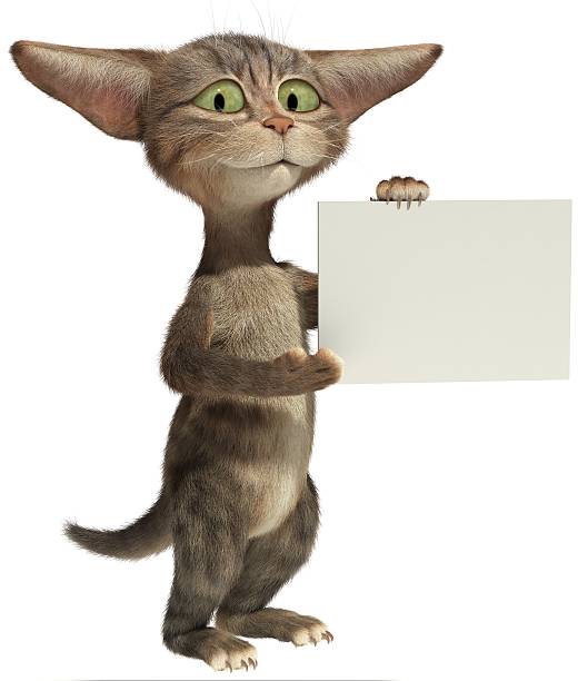 istock 3D smiling fluffy kitten holding a blank banner. 516790946