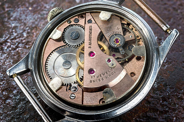 Classic Watch Opened Vintage 17 Jewels Mechanical Swiss Watch swiss watches stock pictures, royalty-free photos & images