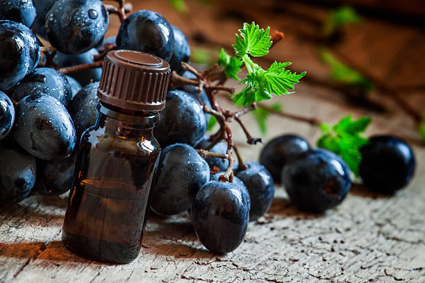 istock Essential oil of grape, vine, blue grapes 516792080