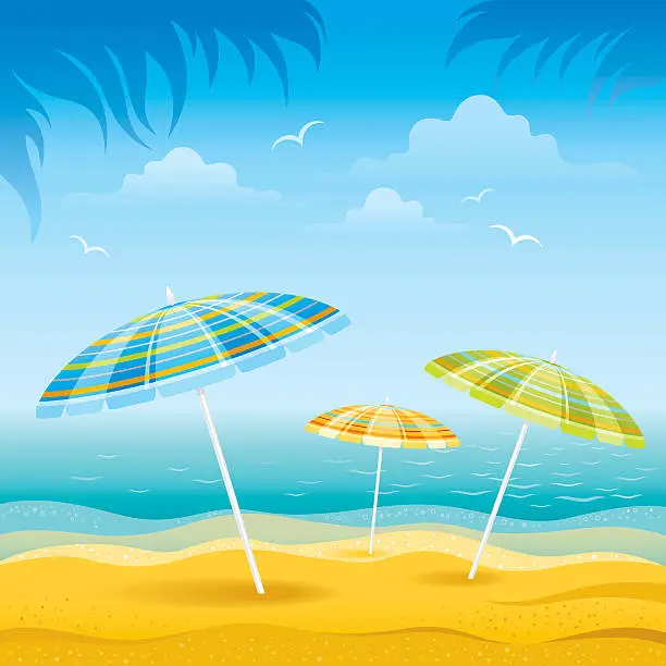 Vector illustration of Beach background with umbrellas
